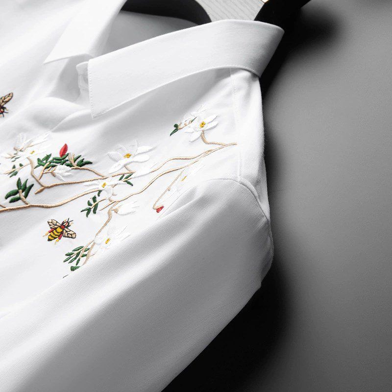 Camisa de Manga Larga de Ajuste Slim con Bordado de Árbol de la Riqueza view 2
