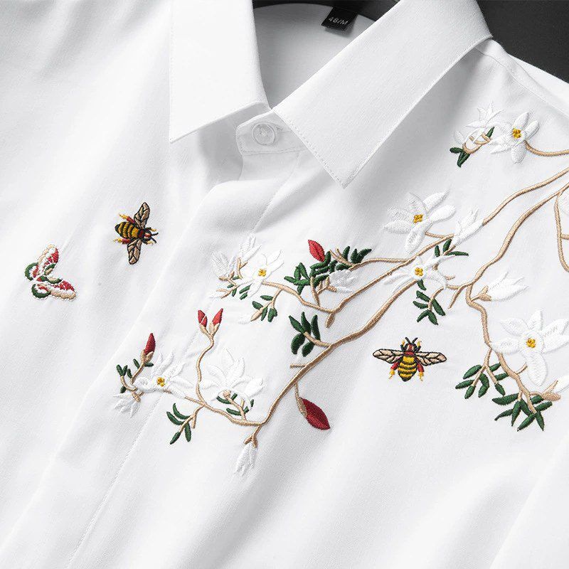 Camisa de Manga Larga de Ajuste Slim con Bordado de Árbol de la Riqueza view 4