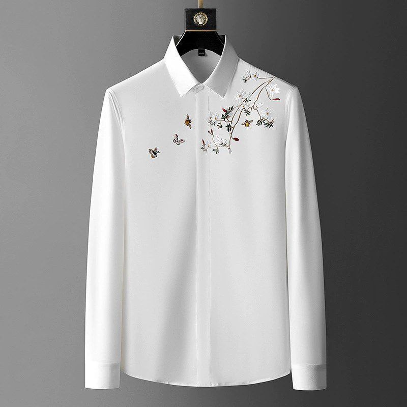 Camisa de Manga Larga de Ajuste Slim con Bordado de Árbol de la Riqueza view 6