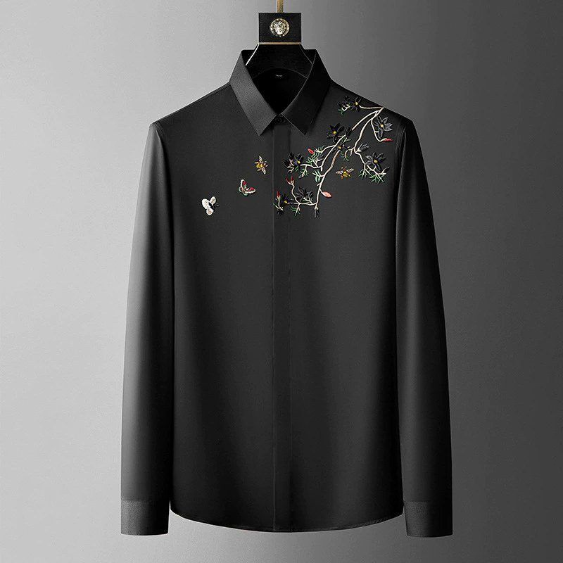 Camisa de Manga Larga de Ajuste Slim con Bordado de Árbol de la Riqueza view 7