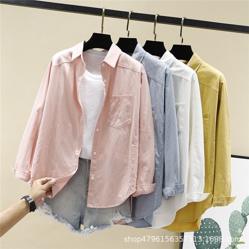 Korean Cotton Loose Long Sleeve Shirt