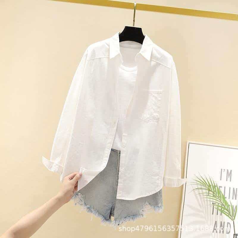 Camisa Coreana de Algodón Suelta de Manga Larga view 6