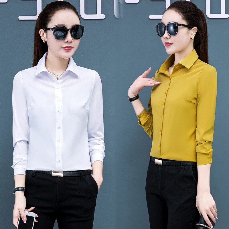 Blusa Coreana Slim Blanca de Chifón view 4