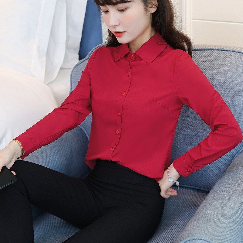 Korean slim red long sleeve shirt in wine red