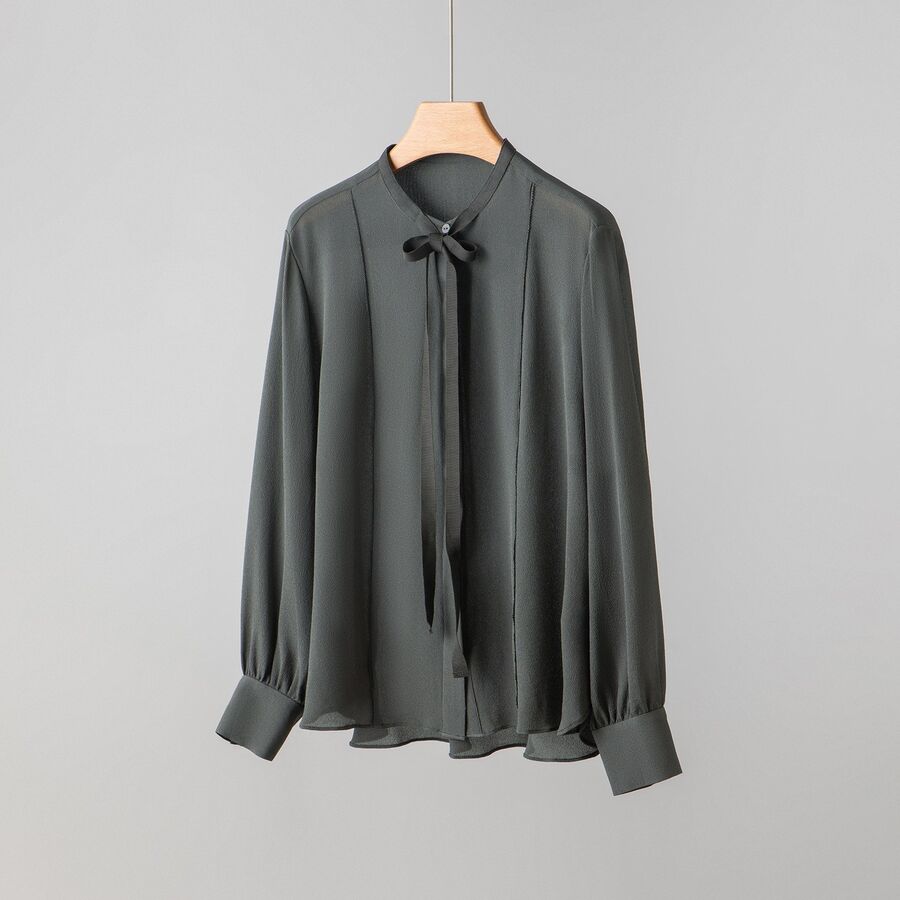 Französische Seidenbluse mit Schleife und langen Ärmeln view 7