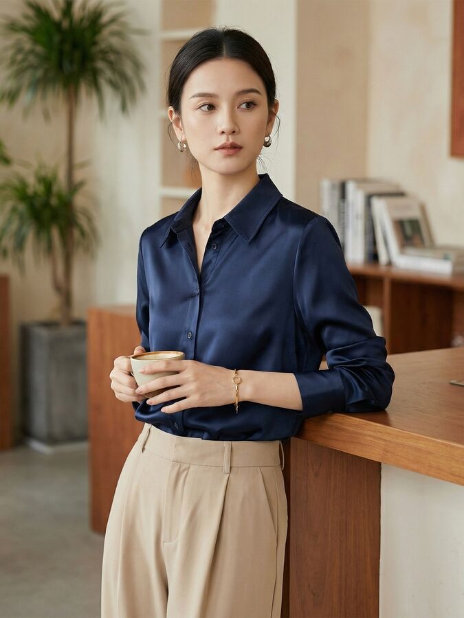 Satin Silk Long Sleeve Shirt