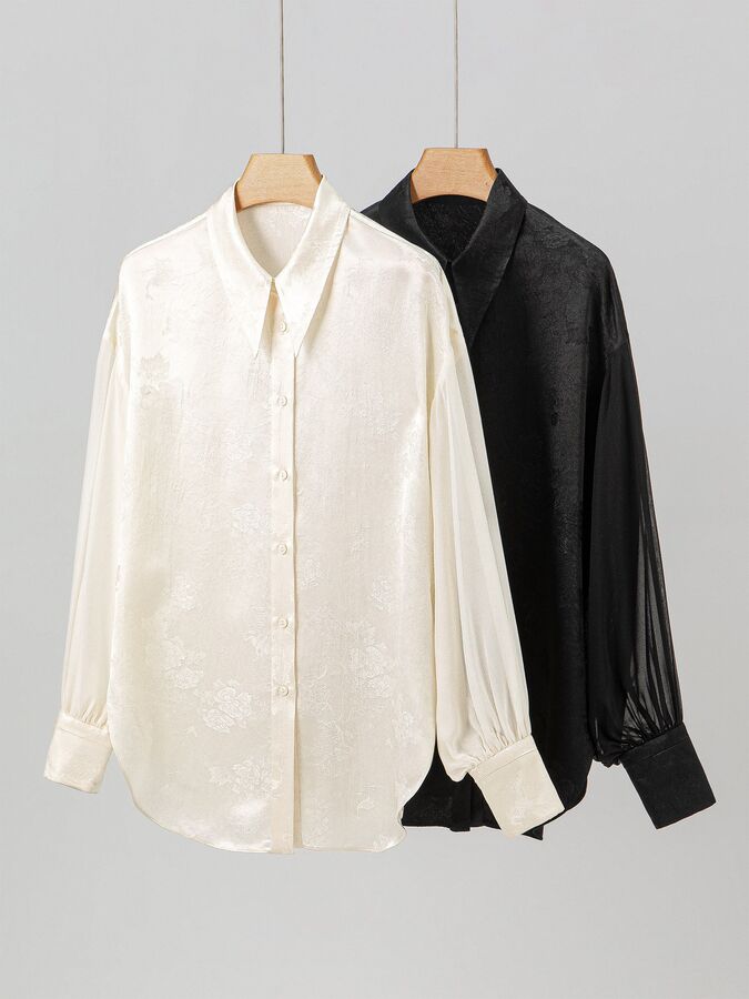 French Satin Jacquard Long Sleeve Shirt view 4