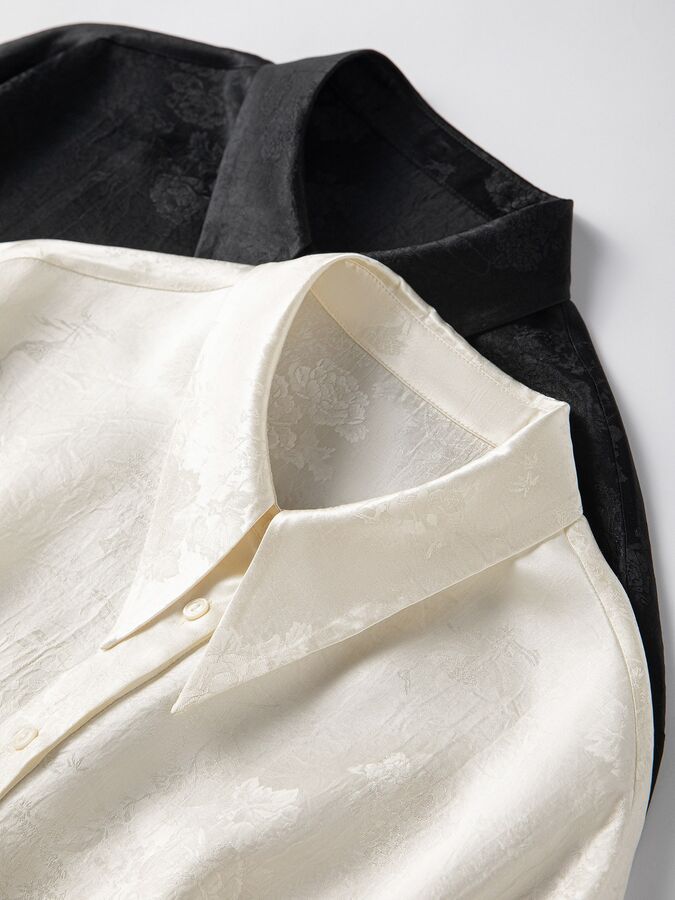 French Satin Jacquard Long Sleeve Shirt view 5