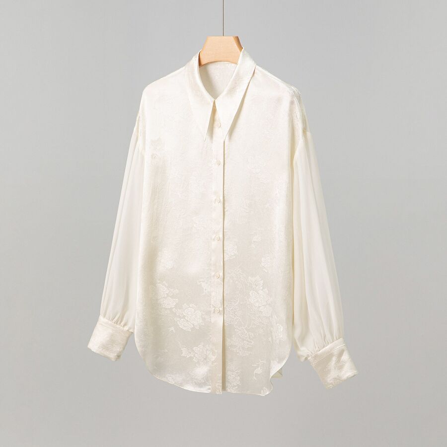 French Satin Jacquard Long Sleeve Shirt view 6