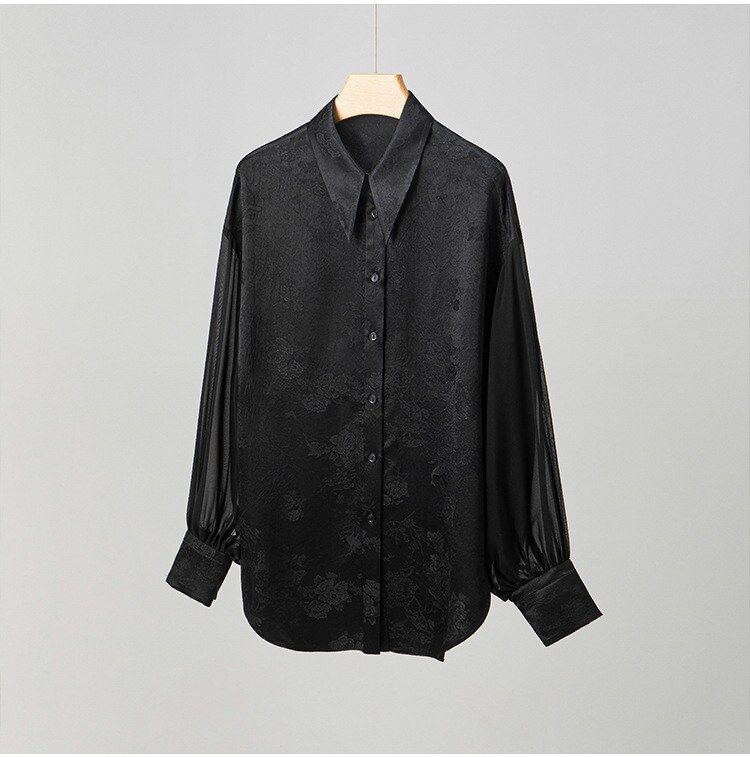 French Satin Jacquard Long Sleeve Shirt view 7