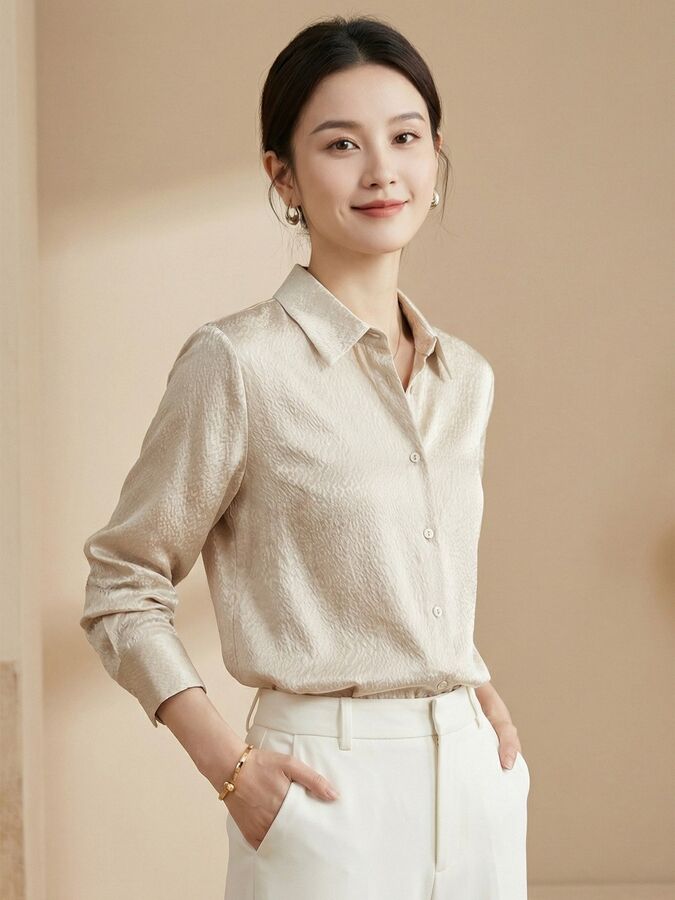 Silk Jacquard Long Sleeve Shirt