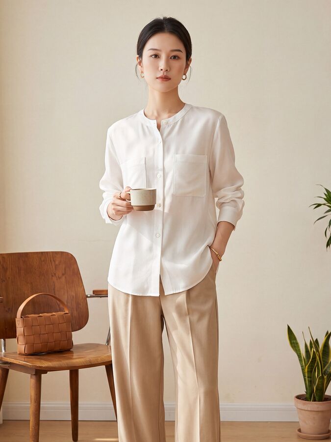 Solid Silk Long Sleeve Shirt