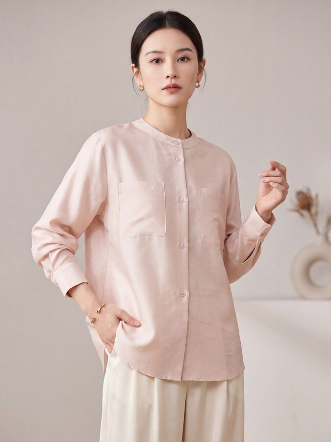 Solid Silk Long Sleeve Shirt view 2