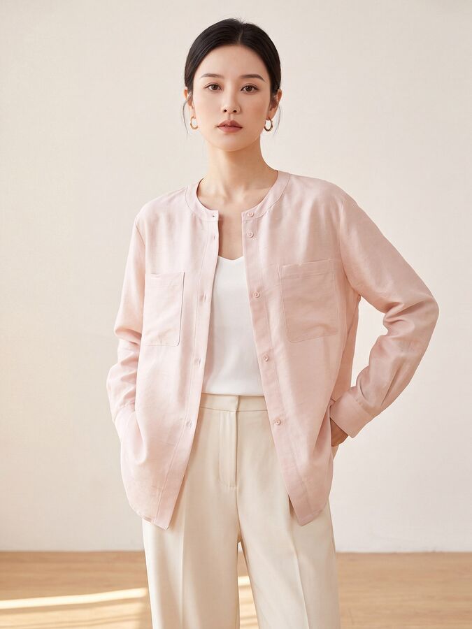 Solid Silk Long Sleeve Shirt view 3