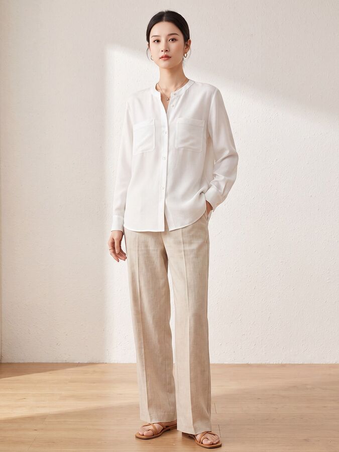 Solid Silk Long Sleeve Shirt view 4