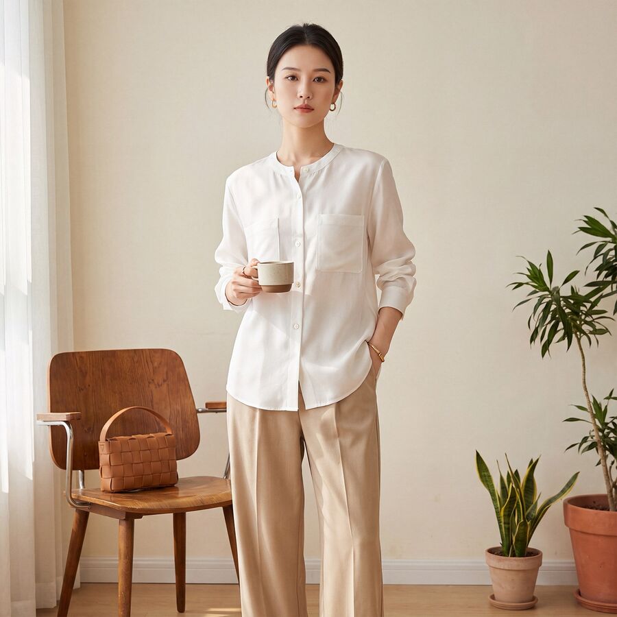 Solid Silk Long Sleeve Shirt view 6