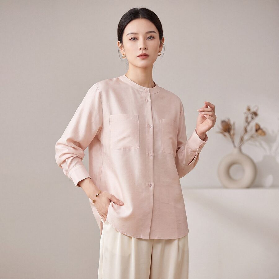 Solid Silk Long Sleeve Shirt view 7