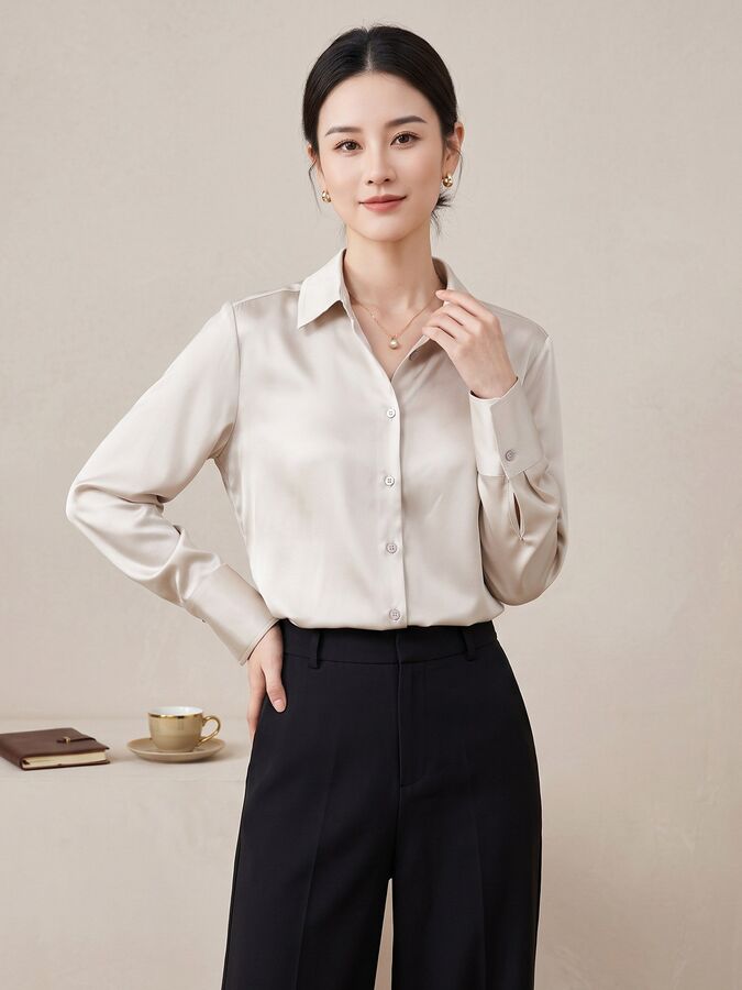 Solid Silk Long Sleeve Shirt