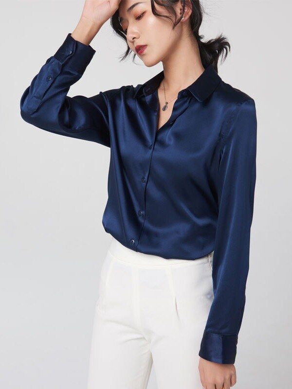 Color Block Silk Long Sleeve Shirt