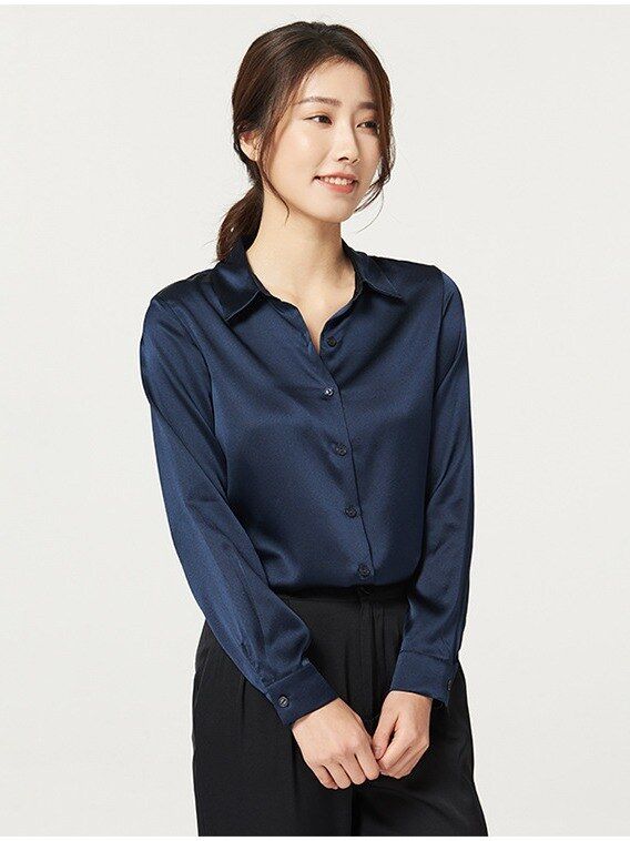 Satin Silk Long Sleeve Office Shirt