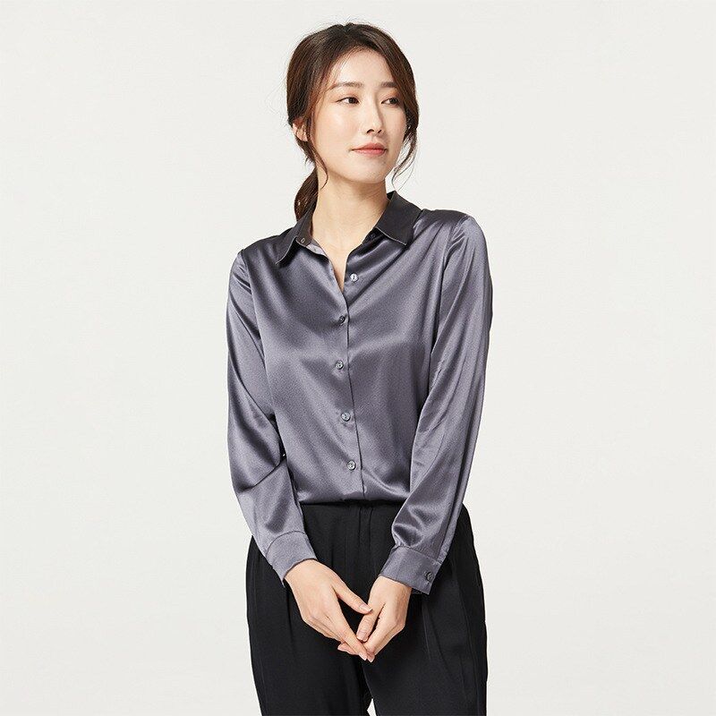 Kemeja Kantor Sutra Satin Lengan Panjang view 10