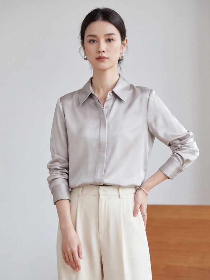 Silk Long Sleeve Color Block Office Shirt