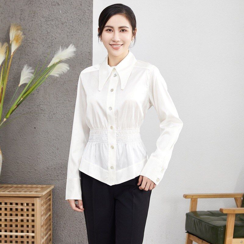 Silk Long Sleeve Jacquard White Shirt