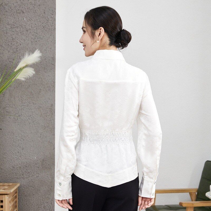 Silk Long Sleeve Jacquard White Shirt view 2