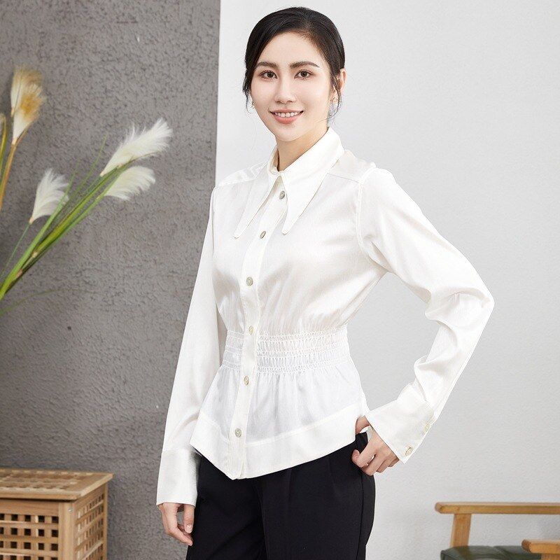 Silk Long Sleeve Jacquard White Shirt view 3