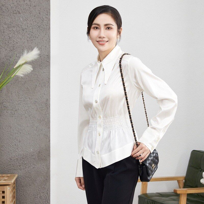 Silk Long Sleeve Jacquard White Shirt view 4