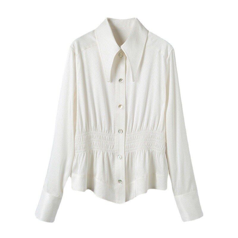 Silk Long Sleeve Jacquard White Shirt view 5