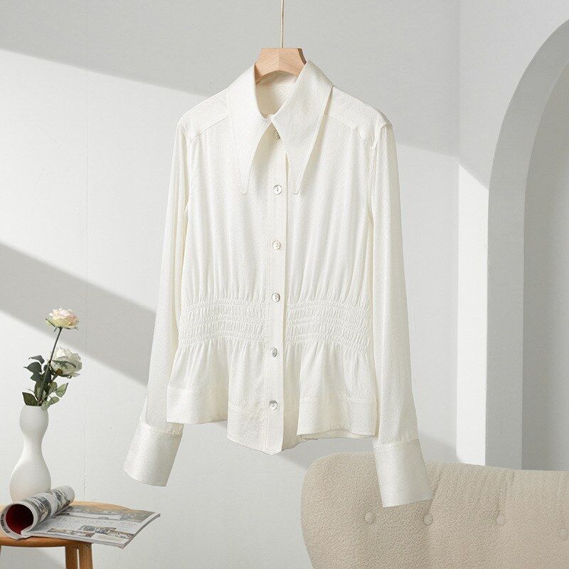 Silk Long Sleeve Jacquard White Shirt view 6