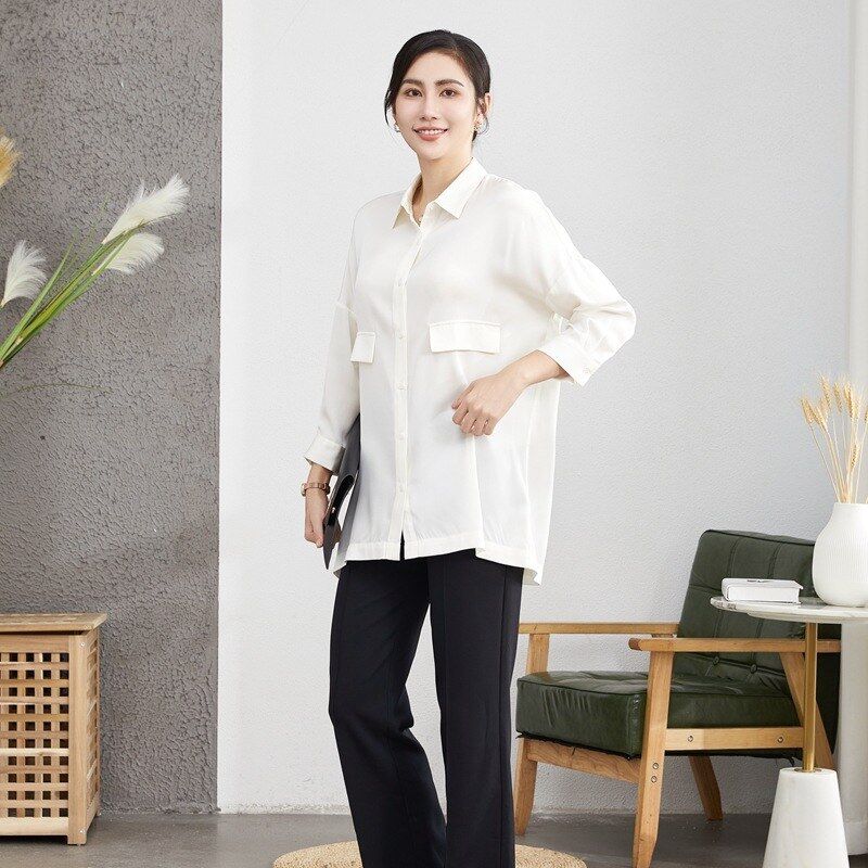 Silk Long Sleeve Loose Office Shirt view 3