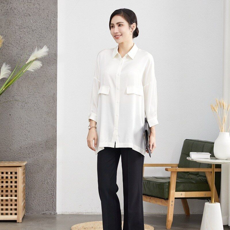 Silk Long Sleeve Loose Office Shirt view 4