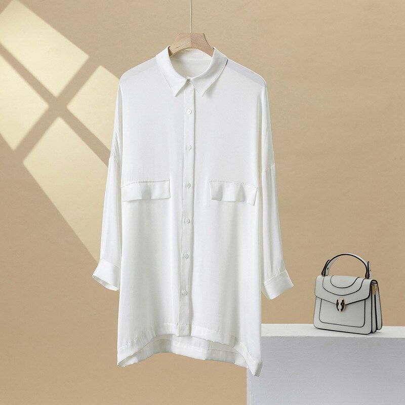 Silk Long Sleeve Loose Office Shirt view 6