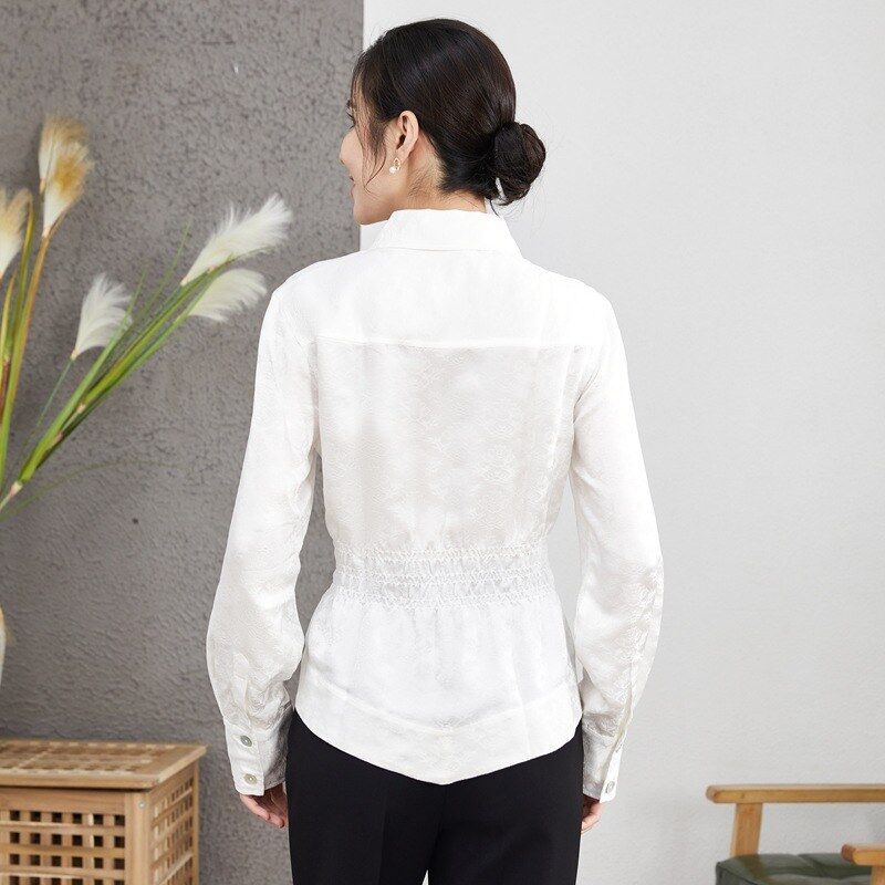 Camisa de Seda Jacquard Manga Longa Branca view 2