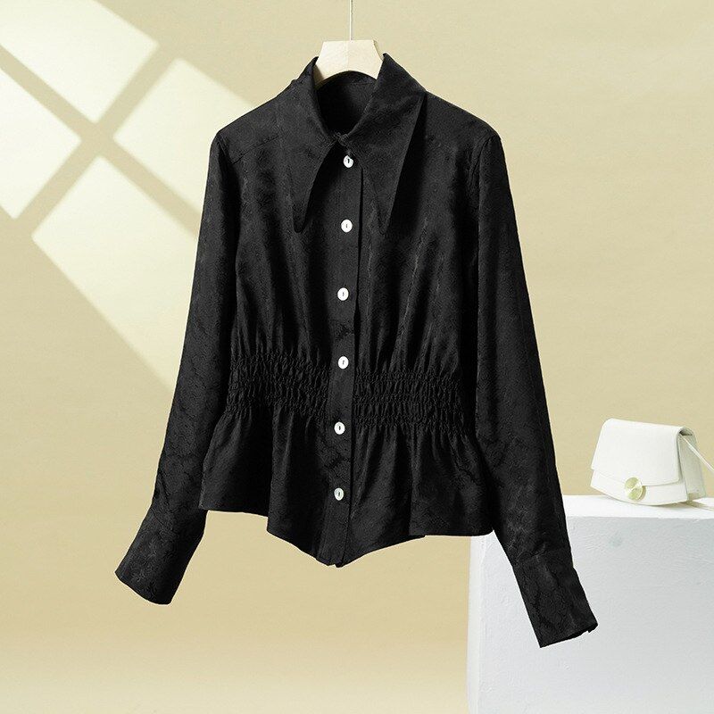 Camisa de Seda Jacquard Manga Longa Branca view 7