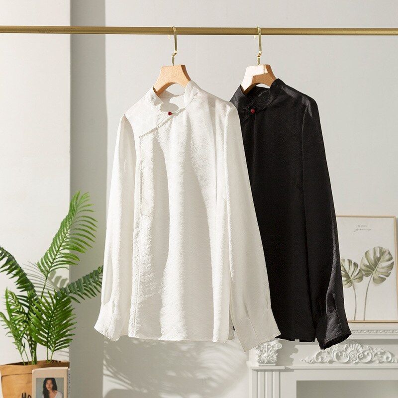 Silk jacquard long sleeve vintage shirt