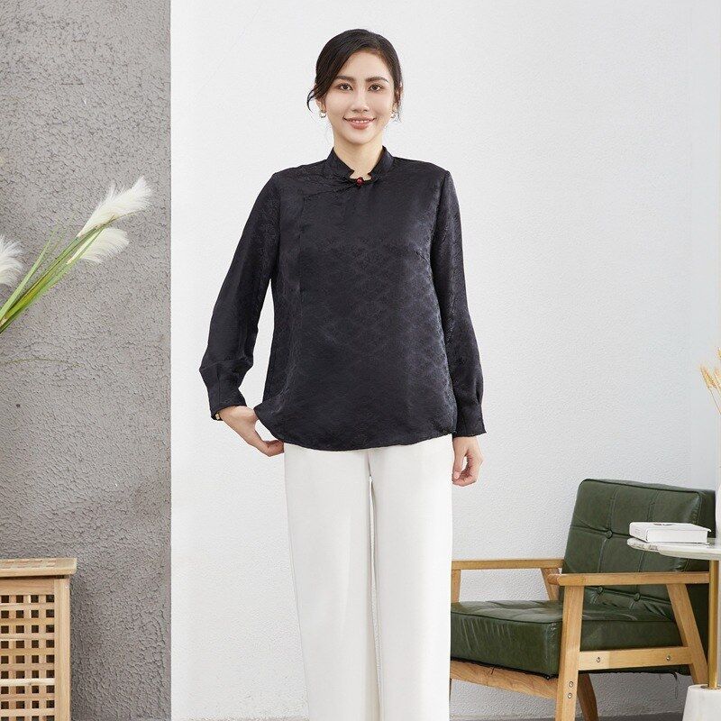 Silk Jacquard Long Sleeve Vintage Shirt view 3