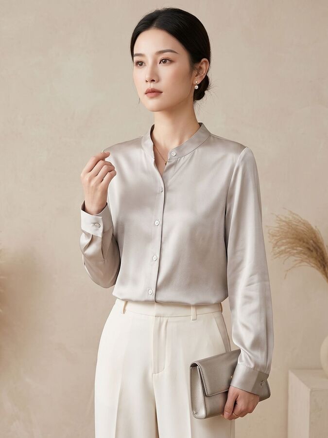 Silk satin long sleeve office shirt