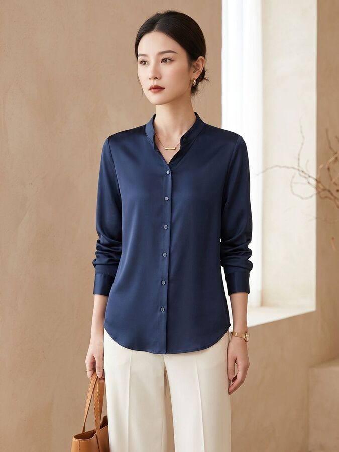 Chemise de Bureau en Soie Satin à Manches Longues view 2
