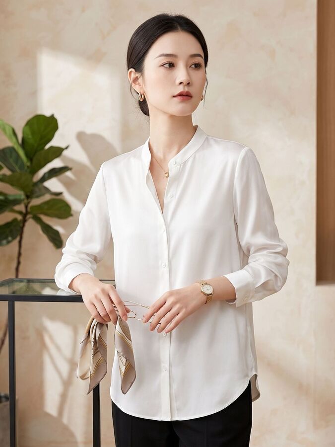 Chemise de Bureau en Soie Satin à Manches Longues view 3
