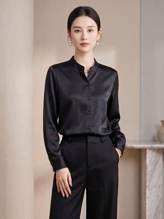 Chemise de Bureau en Soie Satin à Manches Longues view 4