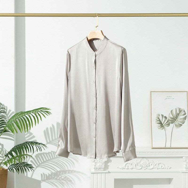 Chemise de Bureau en Soie Satin à Manches Longues view 7