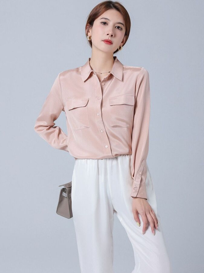 Silk long sleeve loose fit shirt
