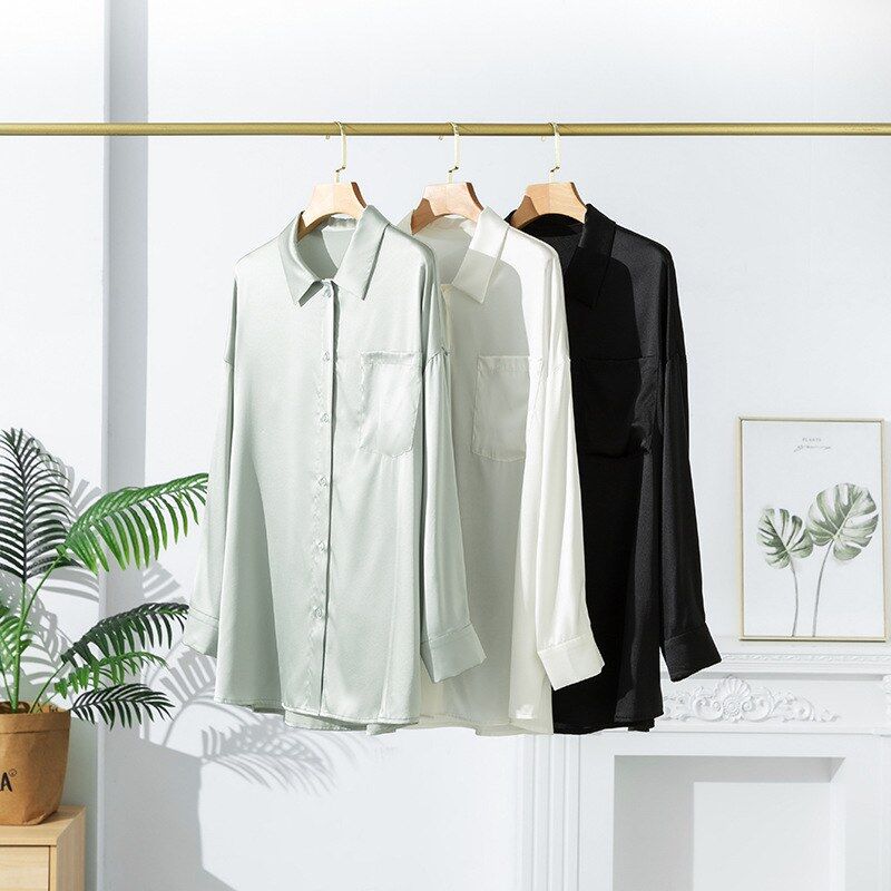 Silk long sleeve loose fit shirt