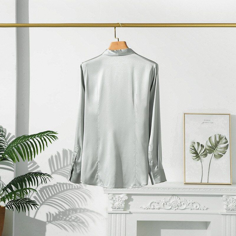 Satin Silk Bow Tie Long Sleeve Shirt view 2