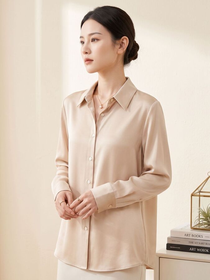 Silk long sleeve midi shirt jacket