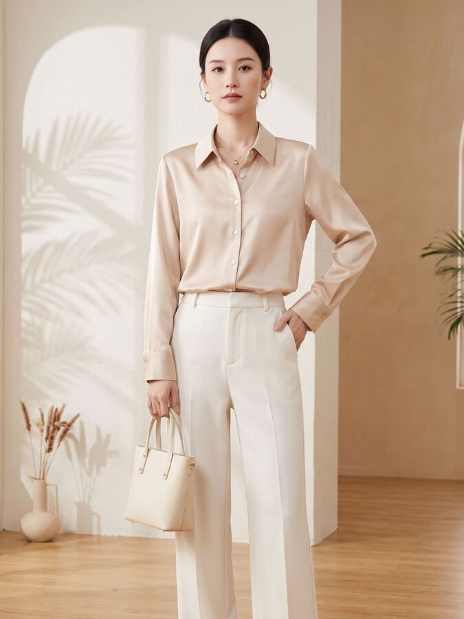 Chaqueta Camisera Midi de Seda con Manga Larga view 2