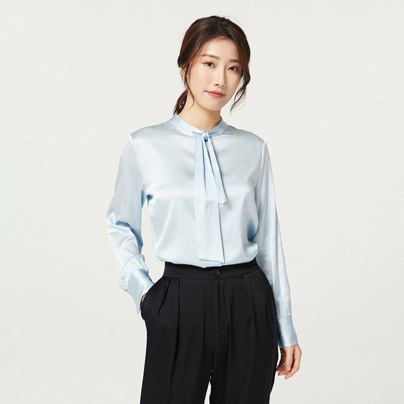Silk bow tie long sleeve shirt